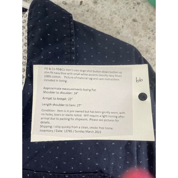 PD&C men's large button down casual shirt navy blue white cotton slim fit - Picture 16 of 16